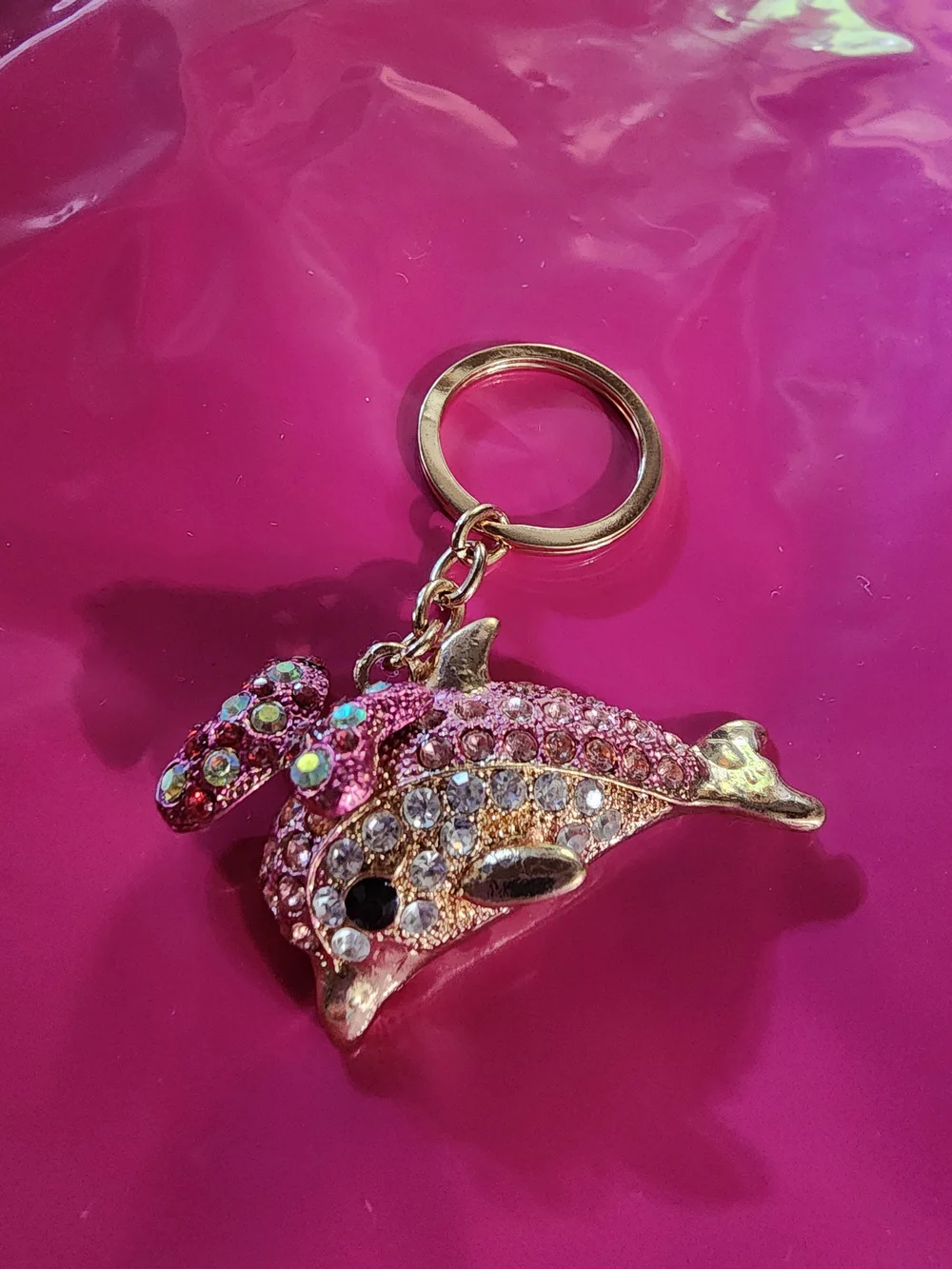 Pink Crystal Dolphin Keychain